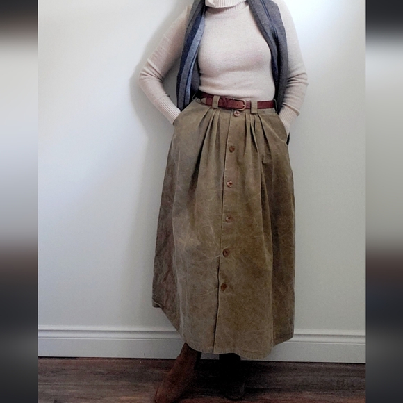 J.G.Hook Vintage Microsuede brown long Skirt - Picture 3 of 11